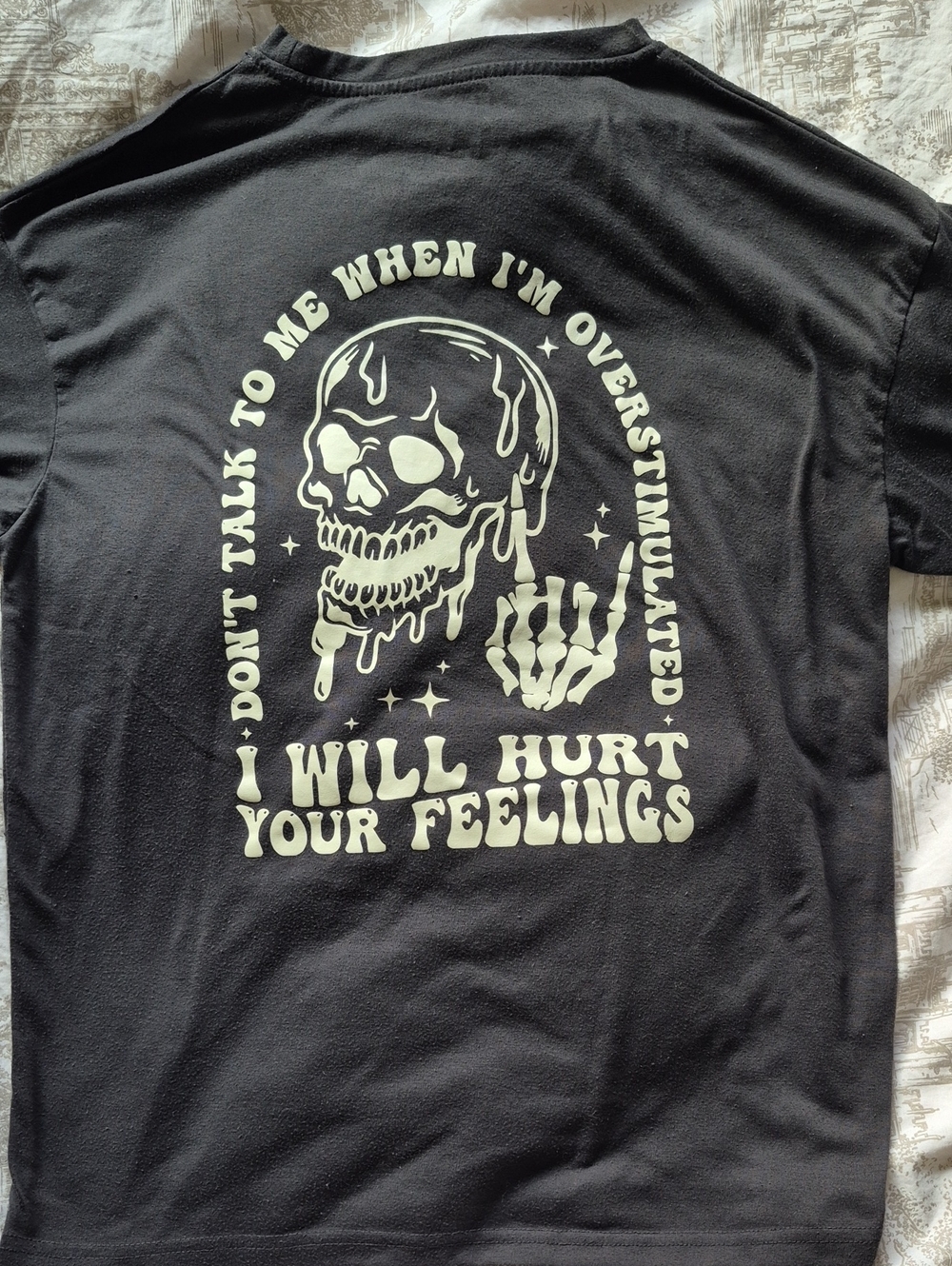Overstimulated  Graphic Tee with Dripping Skull Back Print
